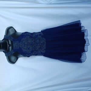 NWT Speechless Mock Neck Party Dress, Navy & Gunmetal, Beaded